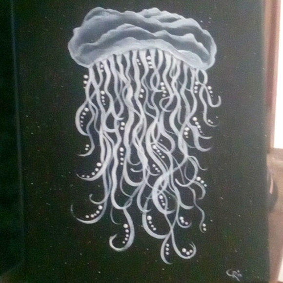 One of a Kind Jellyfish painting handmade art acrylic on canvas by CRiX - Picture 1 of 1